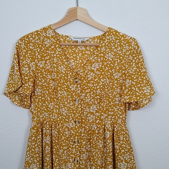 DAVI & DANI- Ditzy Floral, Swing, Ruffled Mini Dress in mustard yellow - Picture 3 of 14